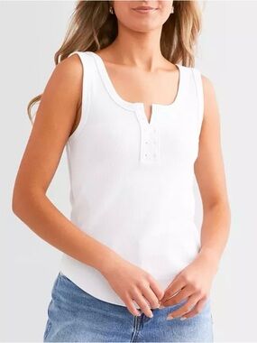Buckle Women’s White Ribbed Henley Tank Top